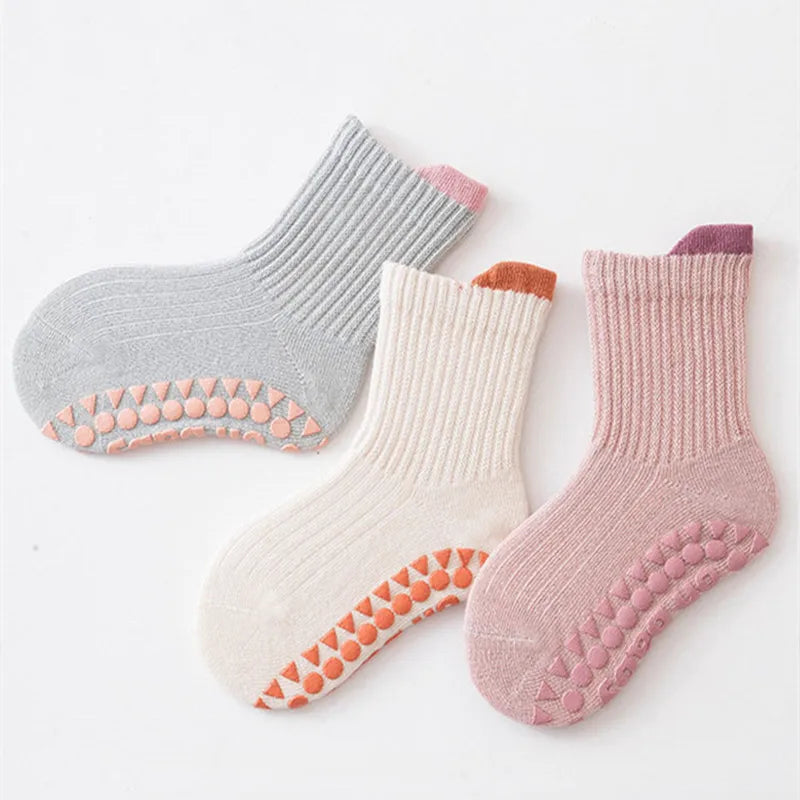 3Pairs/Lot Cotton Baby Anti-slip Socks For Boys Girls Low Cut Floor Kids Toddler Sock With Rubber Grips Socken For 0-6Years