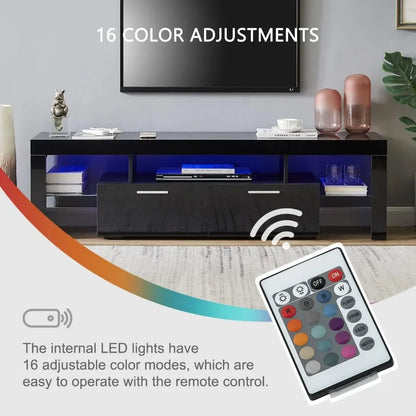 LED TV Stand for 75 Inch TV, High Gloss TV Entertainment Center with Storage Drawer, TV Console Table