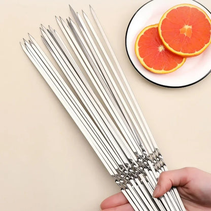 10/20Pcs Barbecue Skewer Stainless Steel Flat Skewers Reusable BBQ Skewers Kebab Iron Stick For Outdoor Camping Picnic BBQ Tools