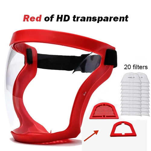 Transparent Full Faceshield Reusable Dustproof Anti-fog Mask HD Safety Glasses Kitchen Protection Anti-splash Mask With Filters