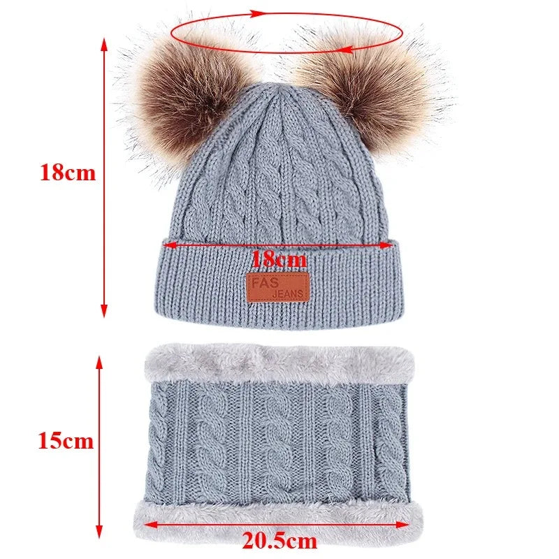 Baby Winter Hat Scarf Gloves Set Knitted Fur Ball Kids Beanie Baby Cap for Girls Boys Accessories Infant Bonnet Toddler Hat 1-5Y