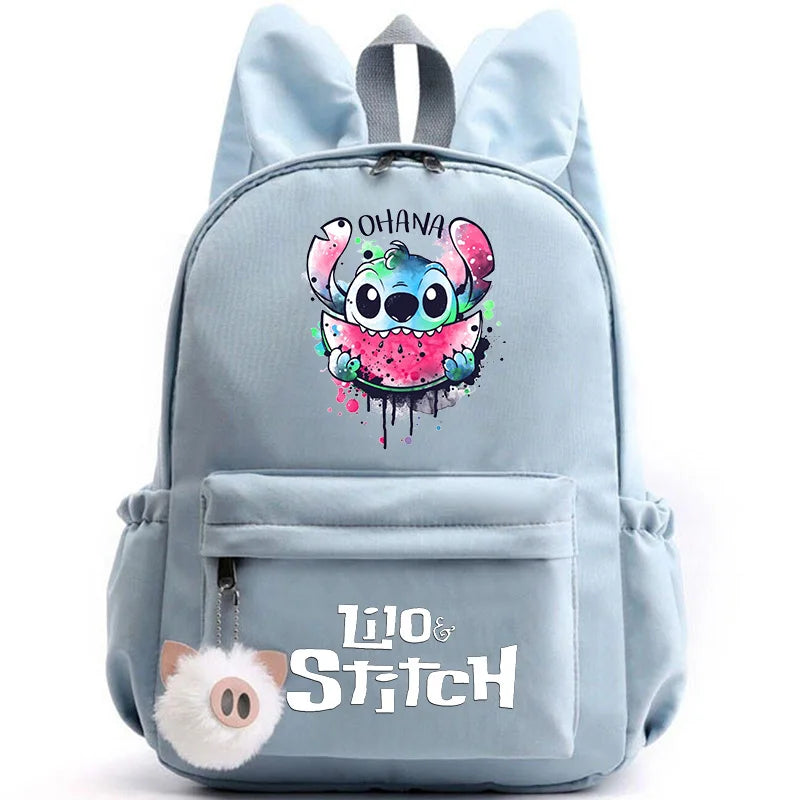 Disney Lilo Stitch Cute Backpack for Girl Boy Student Teenager Rucksack Women Casual School Bags Travel Rabbit Ears Mochila