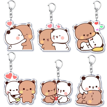 Cute Bubu Dudu Keychains Baby Grey Bear White Panda Keyring for Accessories Bag Pendant Key Chain Jewelry Fans Couple Love Gifts