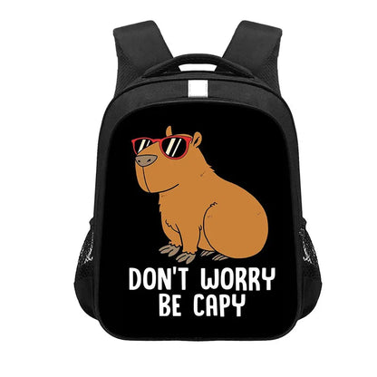 Kawaii Capybara Print Backpack Women Men Don't Worry Be Capy Children Student School Bags Laptop Kindergarten Rucksack Gift