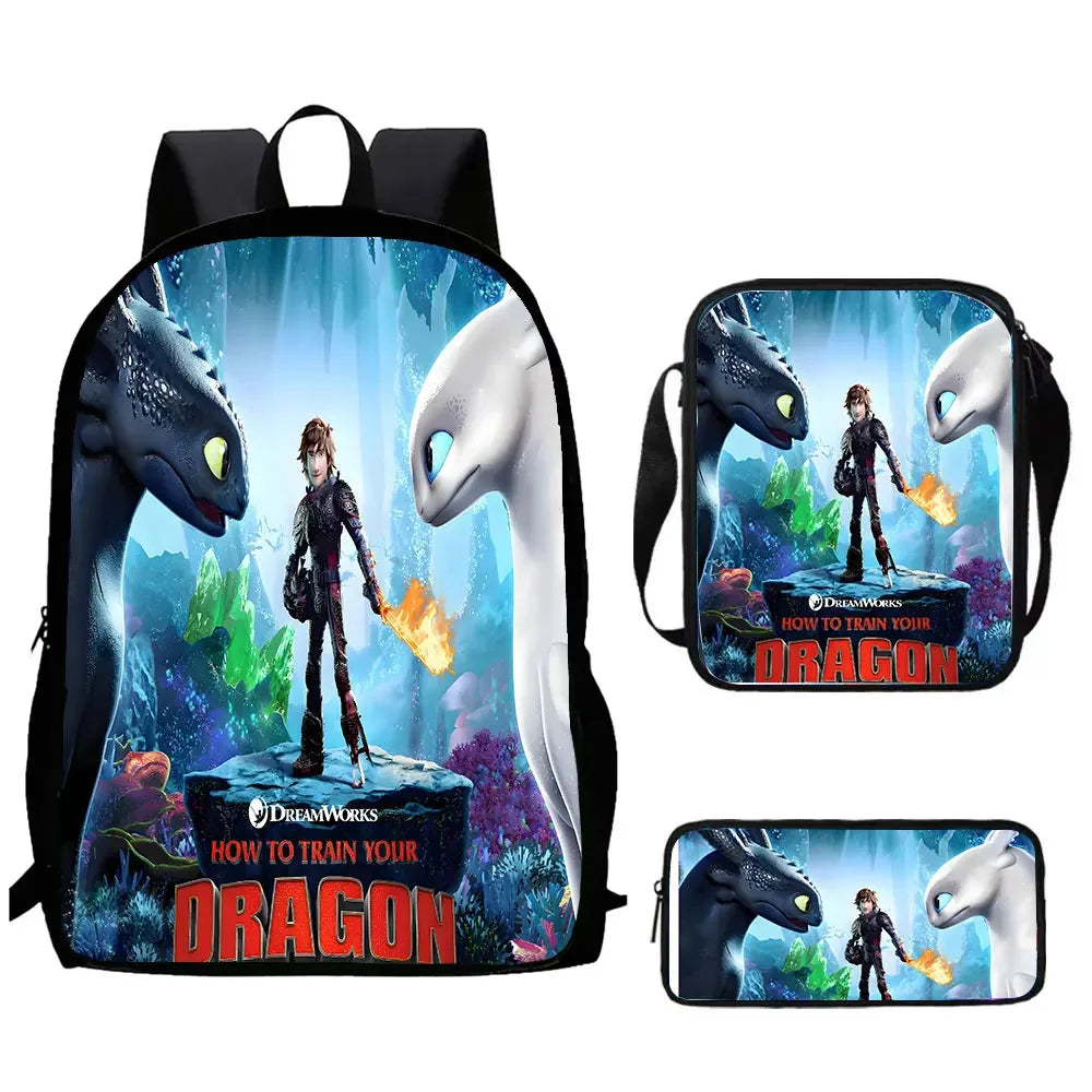 Cartoon How to T-Train Your D-Dragon Child School Backpack With Shoulder Bags Pencil Bags,School Bags for Boys Girls,Best Gift