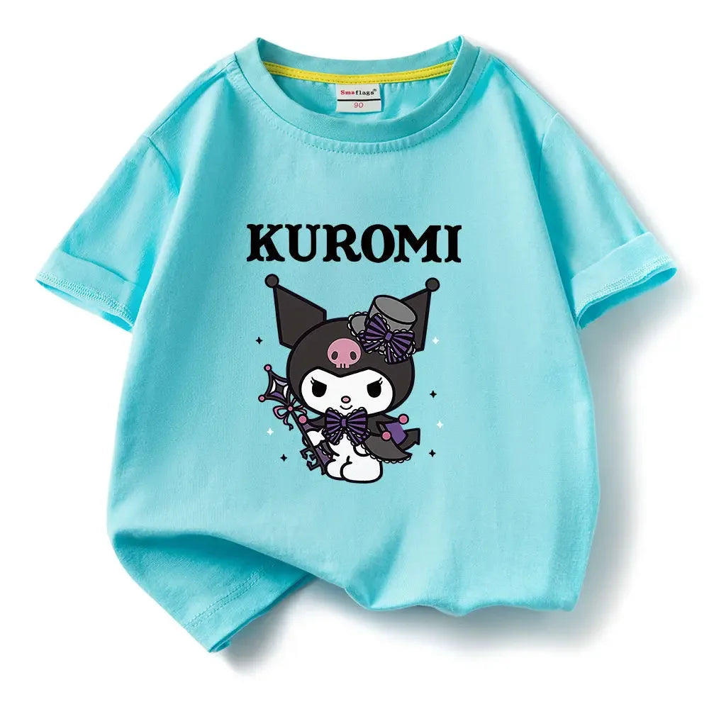 Kuromi Magic Print Summer Children's T-shirt Cute Brand Pure Cotton Trend Kawaii Boys and Girls High Quality Trend Fashion Tops