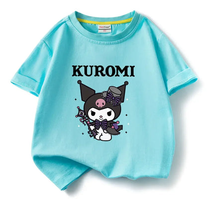 Kuromi Magic Print Summer Children's T-shirt Cute Brand Pure Cotton Trend Kawaii Boys and Girls High Quality Trend Fashion Tops