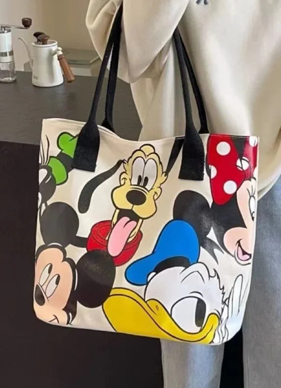 Disney Donald Duck Large Capacity Women's Shoulder Bag Stitch Canvas Bag Women's Simple Student Handbag School Bag