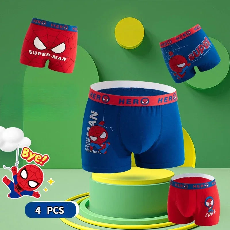 4pcs Marvel Children Underwear Spiderman Figures Briefs Kids Cotton Underwear Avengers Cartoon Print Soft Baby Boy Underpants