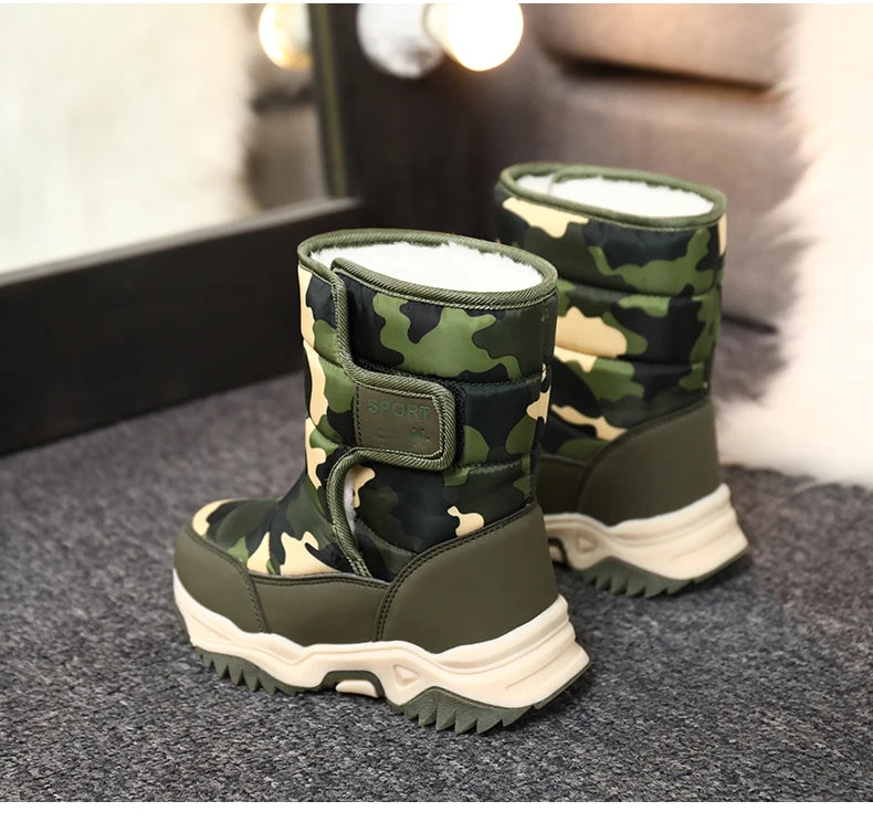 2024 Winter Children Shoes Plush Waterproof Fabric Non-Slip Girl Shoes Rubber Sole Snow Boots Fashion Warm Outdoor Boots