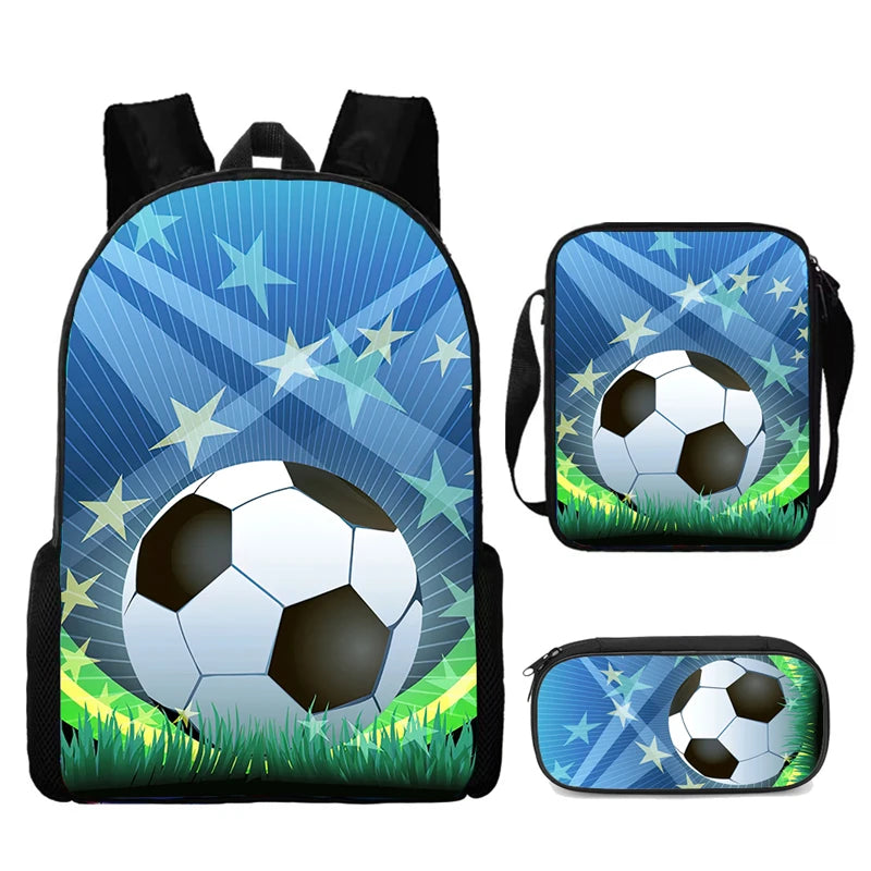 3Pcs Set School bags with Shoulder Bag Pencil bag,Catoon School Bags for Boys Girls Kids Bags with Football Printed,Light Weight