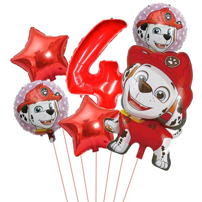 6pcs Cartoon Paw Patrol Theme Foil Balloon Number Balloon Childrens Birthday Party Decoration Baby Gift Party Chase Skye Balloon