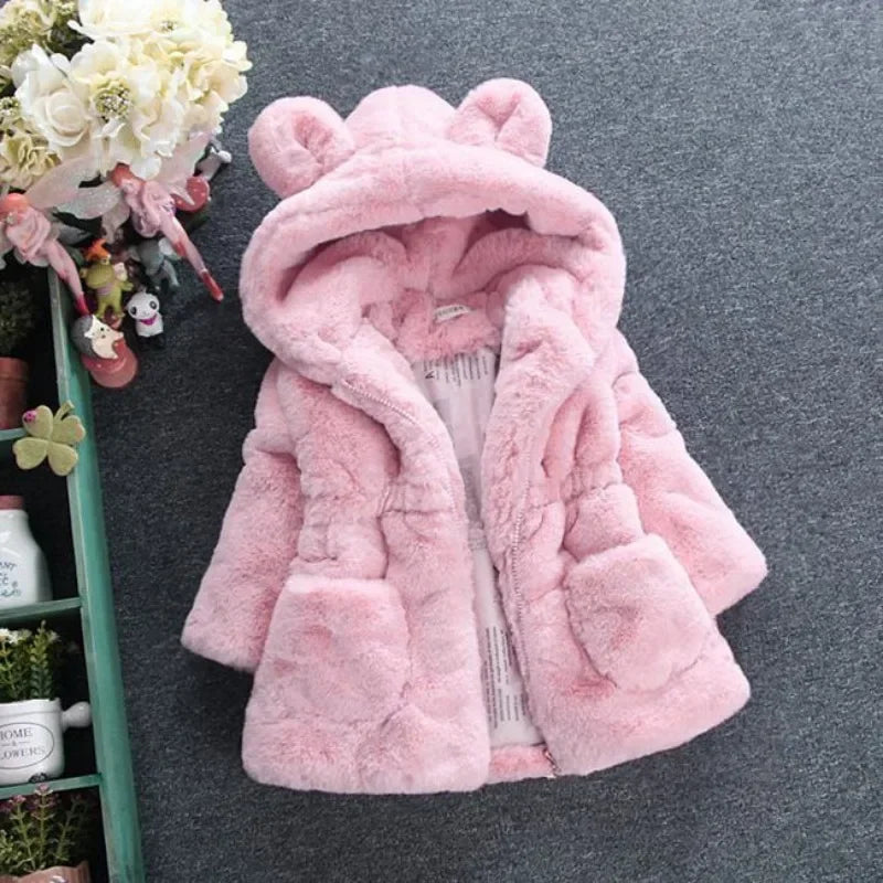 Baby Girls Warm Winter Coats Thick Faux Fur Fashion Kids Hooded Jacket Coat for Girl Outerwear Children Clothing 2 3 4 6 7 Years