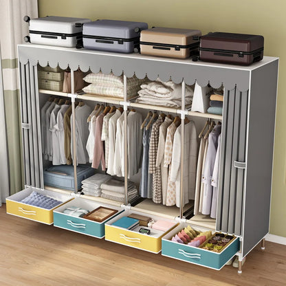 Simple wardrobe, sturdy and durable fabric cabinet, home bedroom assembly, rental room storage cabinet, wardrobe rack