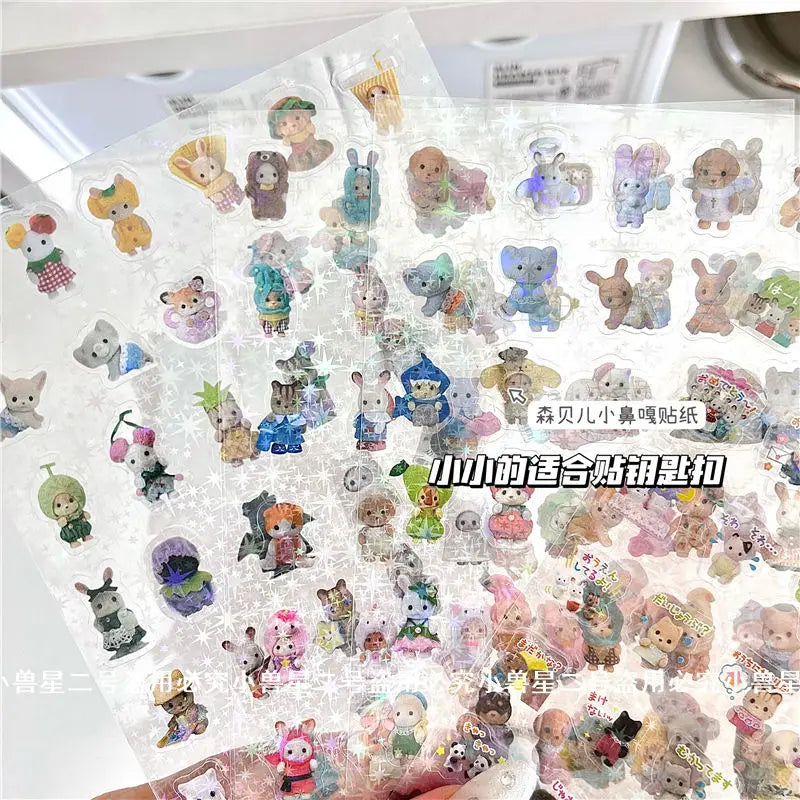 Cute Sylvanian Families  Cartoon Stickers Kawaii Girls Kids Calico Critter Anime Decals Toys DIY Laptop Phone Waterproof Sticker