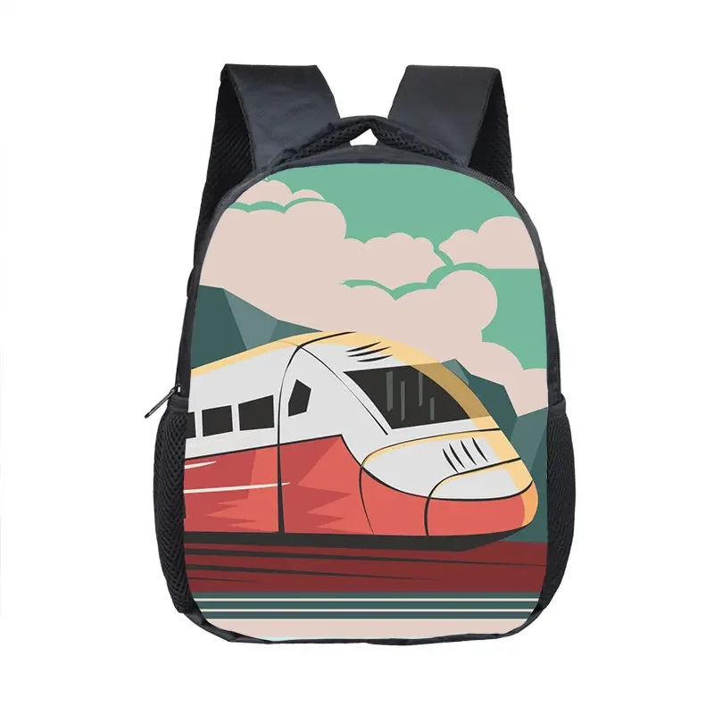 Cute Cartoon Train Locomotive Print Backpack for 2-4 Years Old High-speed Train Kids Bookbags Boy Girl Toddler School Bag Gift