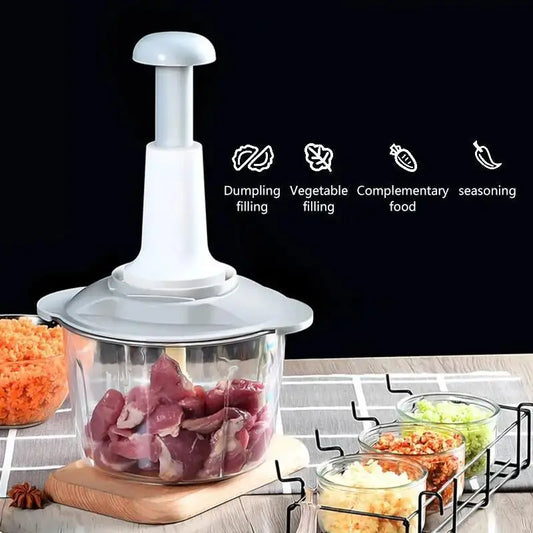 Multifunctional Food Processor - Manual Meat Grinder, Vegetable Garlic Chilli Chopper, Slicer, Rotary Dicer, Fruit Kitchen Tool