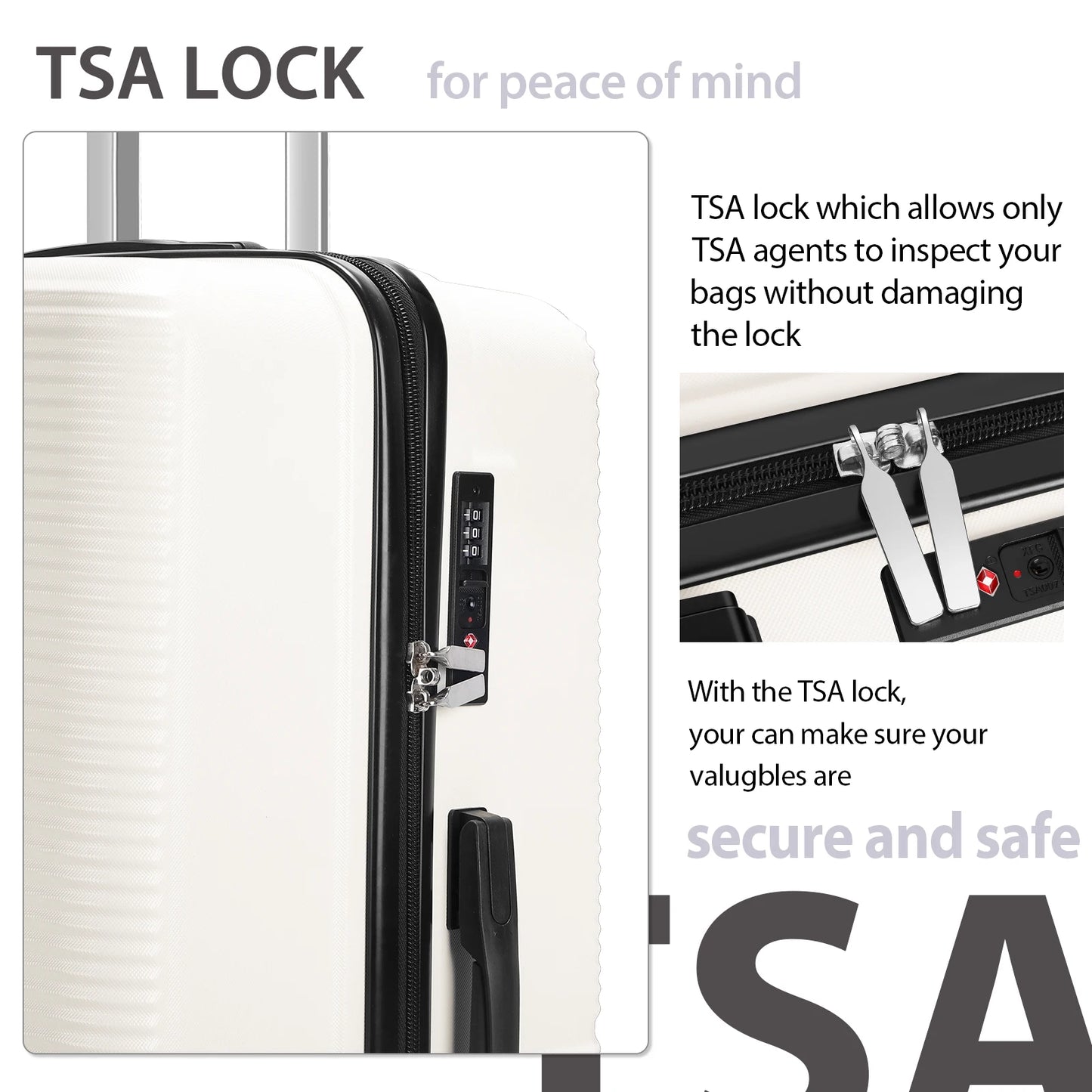 TSA Lock 3Pcs Luggage Set ABS Hardshell Travel Suitcase Luggage Bag With Silent Spinner Wheel 28 Inch Large Suitcase