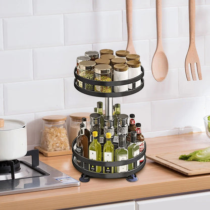 360°Rotation Spice Rack Organizer Jar Cans For Kitchen Accessories Non-Skid Carbon Steel Storage Tray For Seasonings And Spices