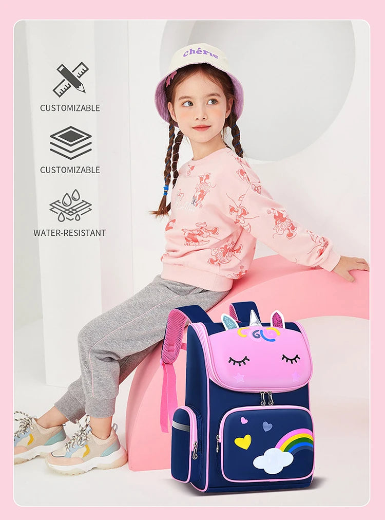 Children's Elementary School Students Schoolbag Girls 1,2,3,4,5,6 Grades 6-12 Years Old Shoulders Backpack Cute Waterproof Light