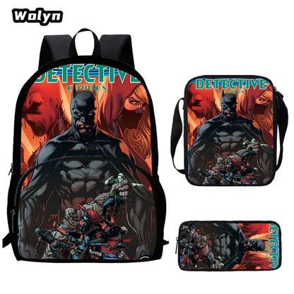 Cartoon Super Hero B-BatmanS LOGO Child Backpack,Shoulder Bag,Pencil Bag for 4-8 Years Old Anime School Bag for BoyGirl BestGift