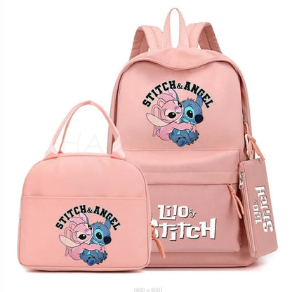 3Pcs/set Disney Lilo Stitch Colorful Backpack With Lunch Bag for Girl Boy Student Teenager Rucksack Women Casual School Bags Set