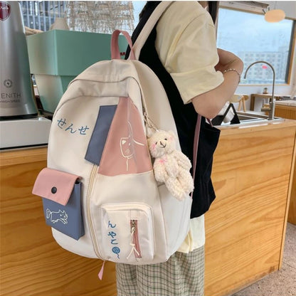 Hundreds of simple junior high school students schoolbag Large capacity primary school students schoolbag cute cat pattern