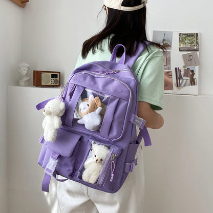 Girls High School Student Backpack Bags Backpack with Pin and Pendant,Cute Aesthetic Backpack ,Outdoor Sports Leisure Bag