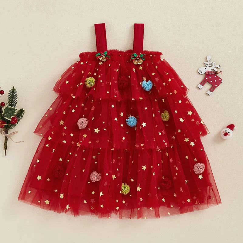 ma&baby 1-6Y Christmas Kid Baby Girls Dress Toddler Infant Children Star Ball Sleeveless Layered Tulle Party Dresses Costumes