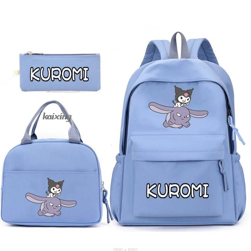 3Pcs/Set Lovely Kuromi Melody Backpacks Lunch Bag Pencil Bag Teen Women Men School Students Backpack Cartoon School Bag Mochila