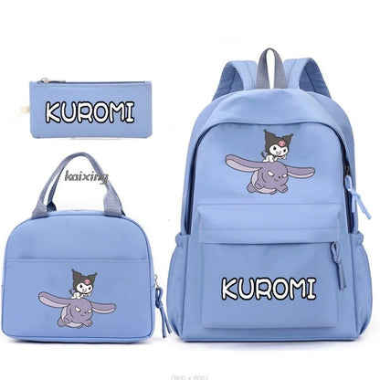 3Pcs/Set Lovely Kuromi Melody Backpacks Lunch Bag Pencil Bag Teen Women Men School Students Backpack Cartoon School Bag Mochila