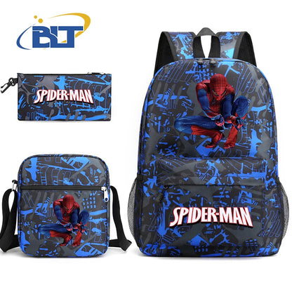 Spiderman printed student school bag set youth backpack shoulder bag pencil case 3-piece set kids gift for boys