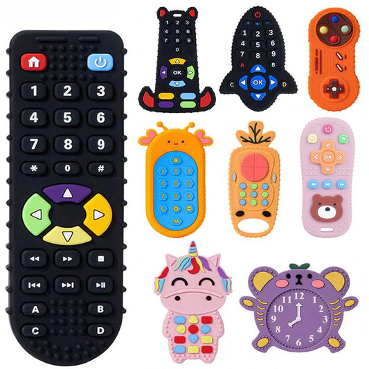 Baby Silicone Teether Toys Remote Control Shape Teether Rodent Gum Pain Relief Teething Toy Kids Sensory Educational