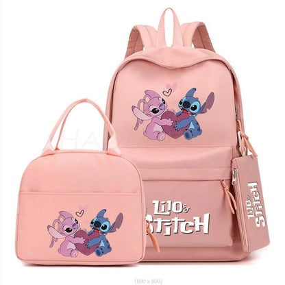 3Pcs/set Disney Lilo Stitch Colorful Backpack With Lunch Bag for Girl Boy Student Teenager Rucksack Women Casual School Bags Set