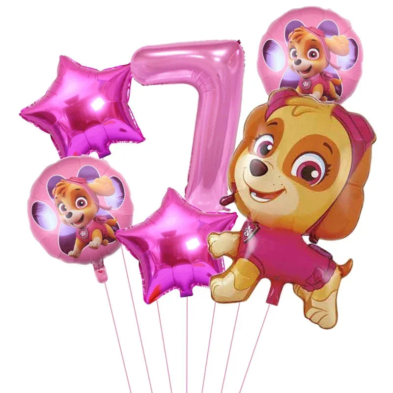 6pcs Cartoon Paw Patrol Theme Foil Balloon Number Balloon Childrens Birthday Party Decoration Baby Gift Party Chase Skye Balloon