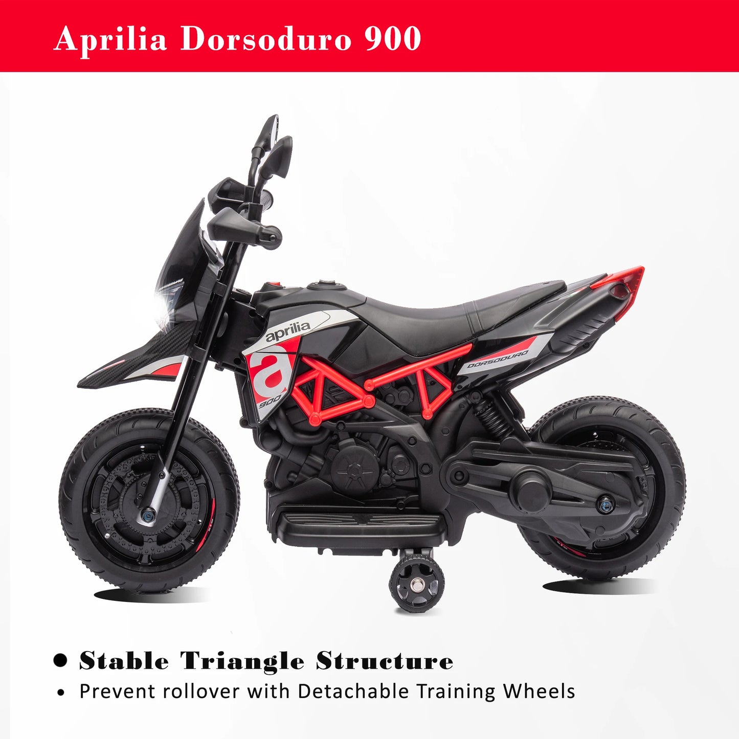 Red, Licensed Aprilia Electric Motorcycle, 6V Kids Motorcycle, Ride On Toy w/Training Wheels, LED Lights, Sounds & Music, Batter