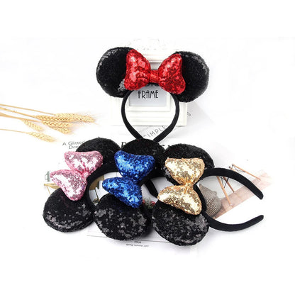 Minnie Mouse Ears Headband Big Size Sequin Bow Women Party Girl Hairband Hot Festival Disney Park Trip DIY Hair Accessories