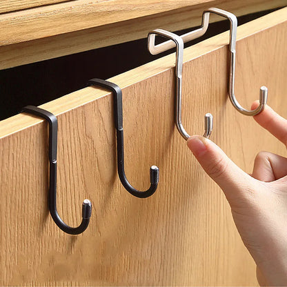 304 Stainless Steel Hook Free Punching Double S-Shape Hook Kitchen Bathroom Cabinet Door Back Type Coat Towel Storage Hanger