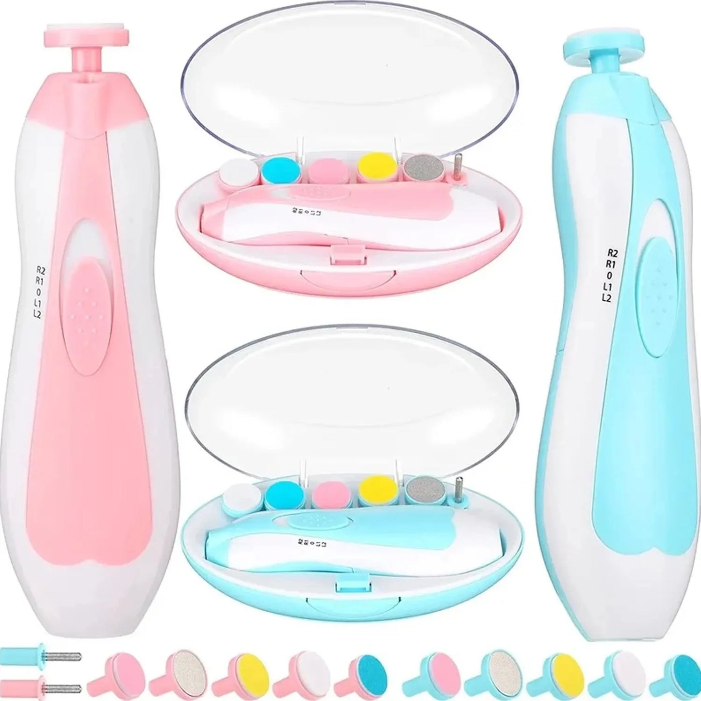 6 in 1 Electric Baby Nail Trimmer Sharpener, Kids Scissors, Baby Nail Care Trimmer Manicure, Blue/Pink