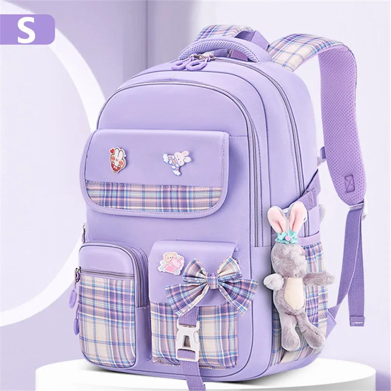 With Rabbit Pendant For Girls Orthopaedics Kids Backpack Kawaii Waterproof School bag Primary Bow Knot Schoolbag mochilas BOOK