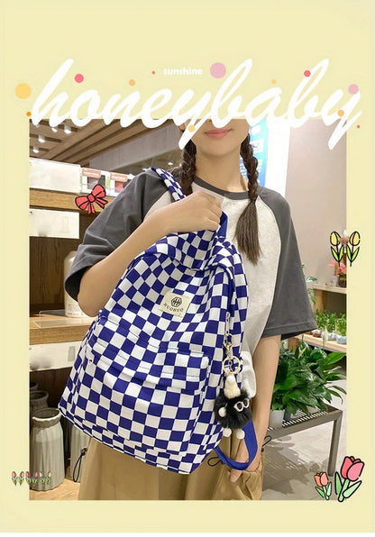 Schoolbags for female junior high school students, high school students, middle school students, ins style girls' backpacks, girls' checkerboard backpacks, five colors optional