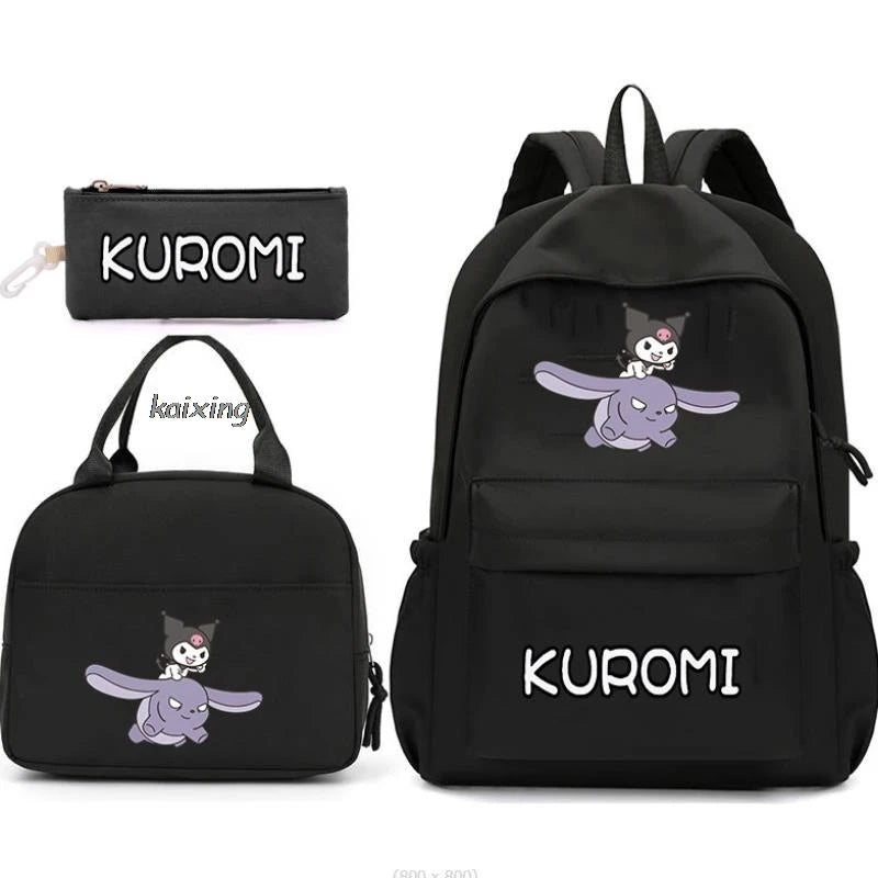 3Pcs/Set Lovely Kuromi Melody Backpacks Lunch Bag Pencil Bag Teen Women Men School Students Backpack Cartoon School Bag Mochila