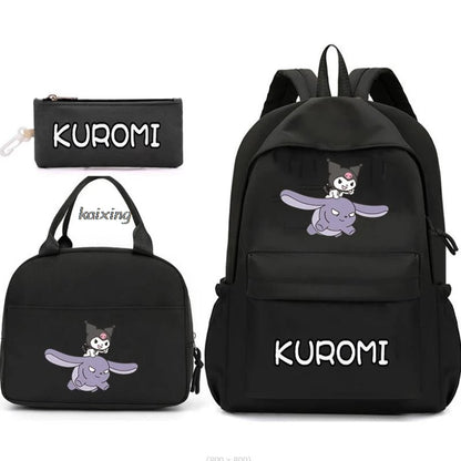 3Pcs/Set Lovely Kuromi Melody Backpacks Lunch Bag Pencil Bag Teen Women Men School Students Backpack Cartoon School Bag Mochila