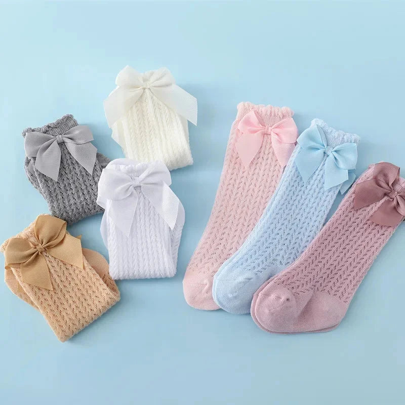 0-24Month Baby Girl Socks Toddler Bow Cotton Summer Mesh Lace Baby Knee Socks Newborn Infant Baby Princess Long Socks 2024 New