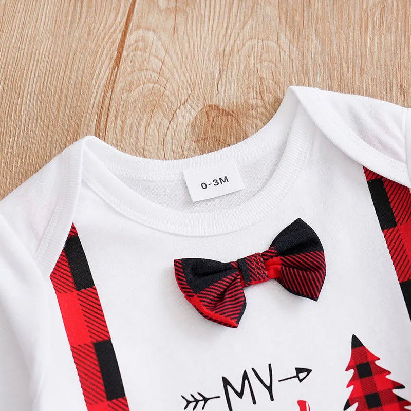 Christmas Letter Newborn Clothes Comfortable 0-18 Boys And Girls Spring And Autumn Long Sleeved Baby Triangle Jumpsuit+Pants Set