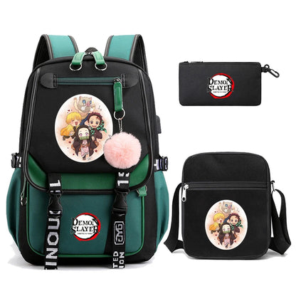 3Pcs/set Anime Kamado Nezuko Demon Slayer Backpacks for Girls School Bag Teenager Student Canvas Laptop Back Pack Women Rucksack