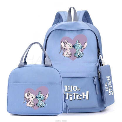 3Pcs/set Disney Lilo Stitch Colorful Backpack With Lunch Bag for Girl Boy Student Teenager Rucksack Women Casual School Bags Set