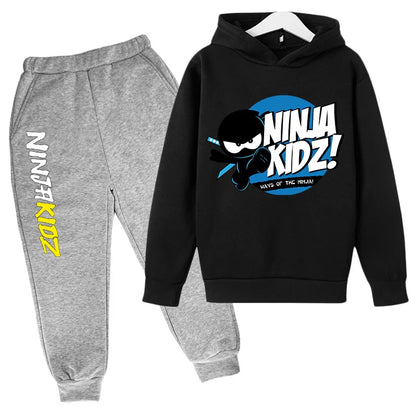 Ninja kidz Boys' Spring and Autumn hoodie and CuHK Children's Ninja Boy cartoon long sleeve top and sports ankle sweatpants suit