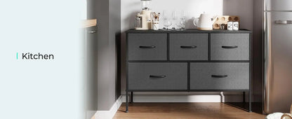 HOME Dresser for Bedroom with 5 Drawers, Fabric Long Dresser, Wide Chest of Drawers, Storage Organizer Unit for Closet,