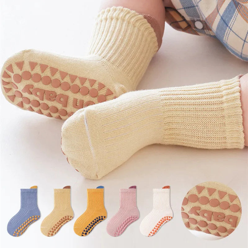 3Pairs/Lot Cotton Baby Anti-slip Socks For Boys Girls Low Cut Floor Kids Toddler Sock With Rubber Grips Socken For 0-6Years